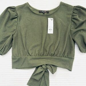 Francesca's Collections Green Puff Sleeve Crop Top XS